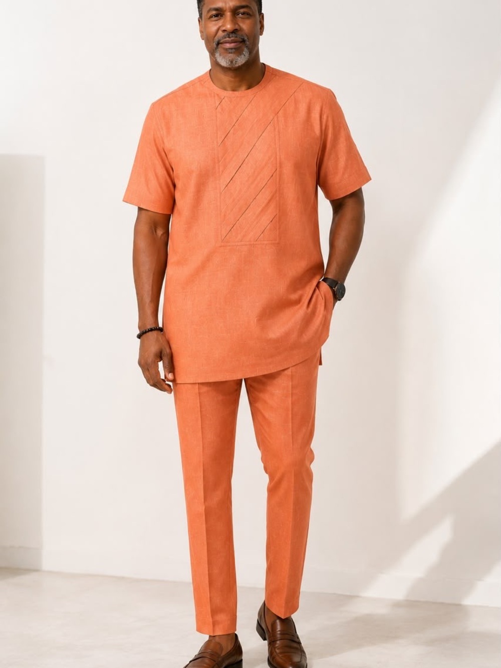 New Size L Nigeria/African Men’s Traditional 2pc Kaftan Dashiki (Pant Waist 34”)